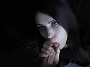 Sultry black-haired blowjob nutting cum all over her